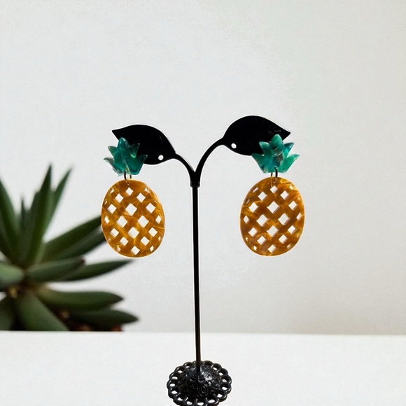 Ophelia Roe Pineapple Dangle Earrings in Gold and Green - Picture 3 of 3